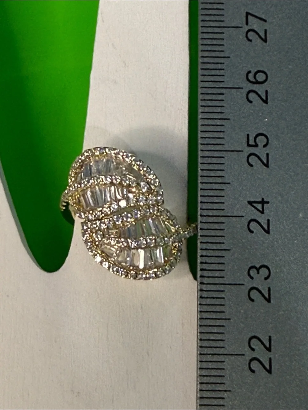 Stamped .925 Sterling Silver with Gold Vermeil Leaf Ring with Baguettes CZ